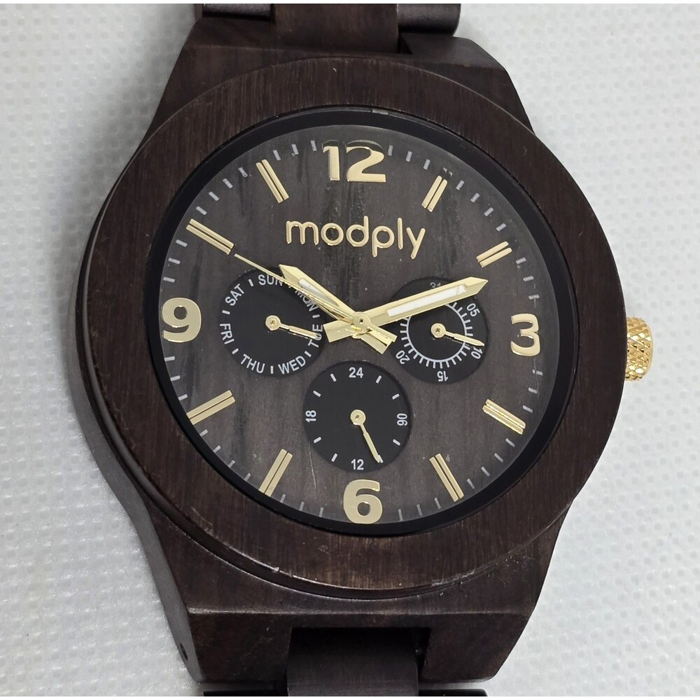 Men's Modply Wooden Classic Round Watch 13 - Picture 7 of 9